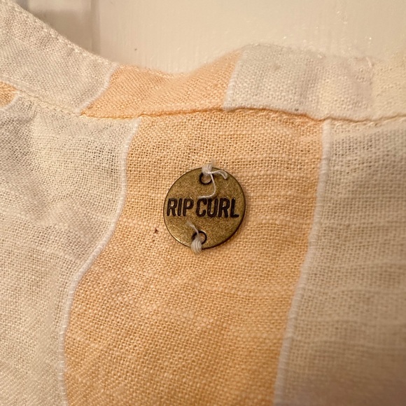 Rip Curl Cotton & Linen dress, Large, peach & ivory, stripes, cap sleeves - Picture 4 of 5